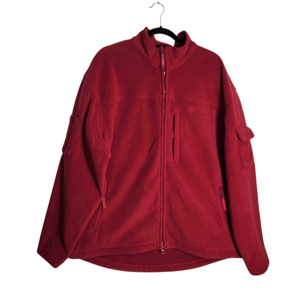 Duluth Trading Co Mens XL Red Full Zip Fleece Jacket Utility Pockets Mock Neck